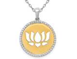 14K Yellow & White Gold Lotus Flower Charm Pendant Necklace with Diamonds and Chain